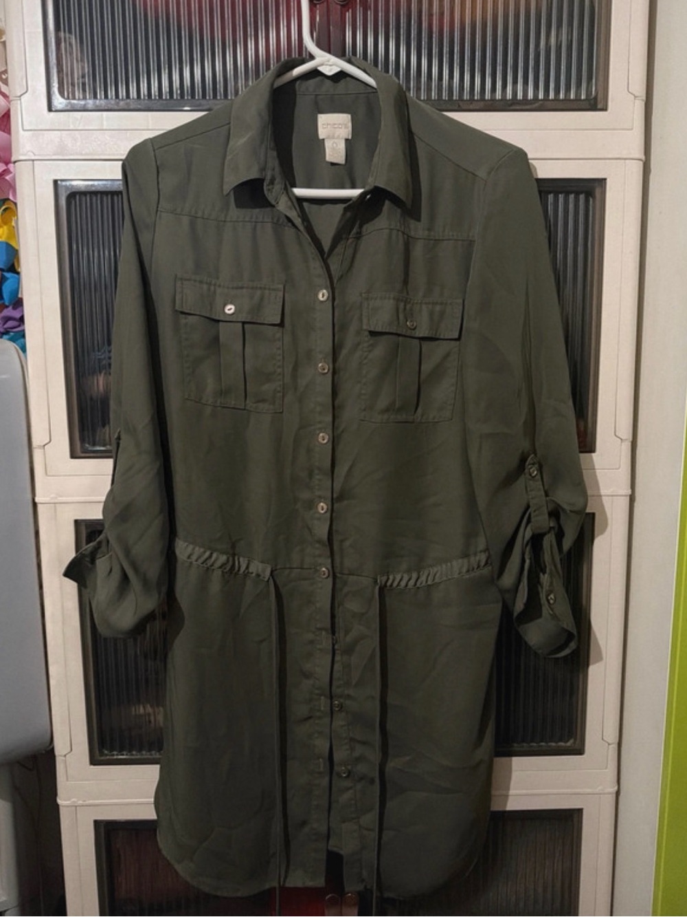 Chico's Utility-Style Olive Green Button-Front Dress
